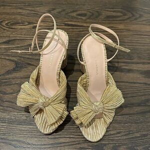 Loeffler Randall Camellia Gold Pleated Bow Heel - size 7.5